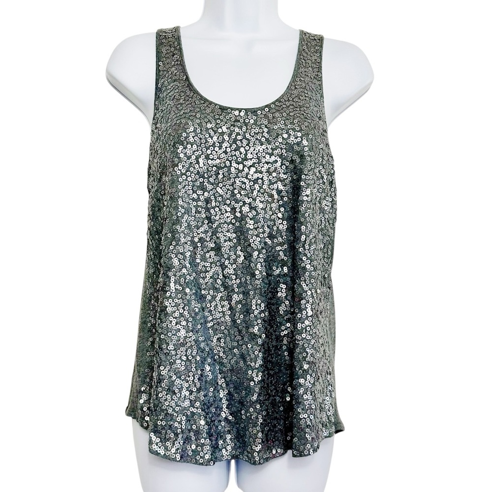 Express Gray Sequined Racerback Tank Top Cotton Blend Y2K Women’s Medium